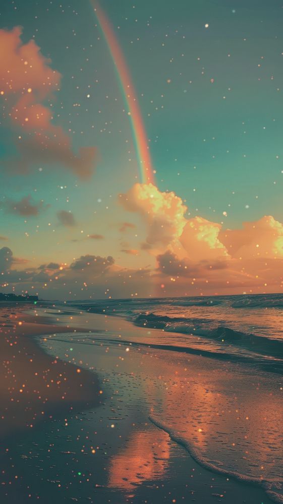 Aesthetic wallpaper rainbow beach cloud.