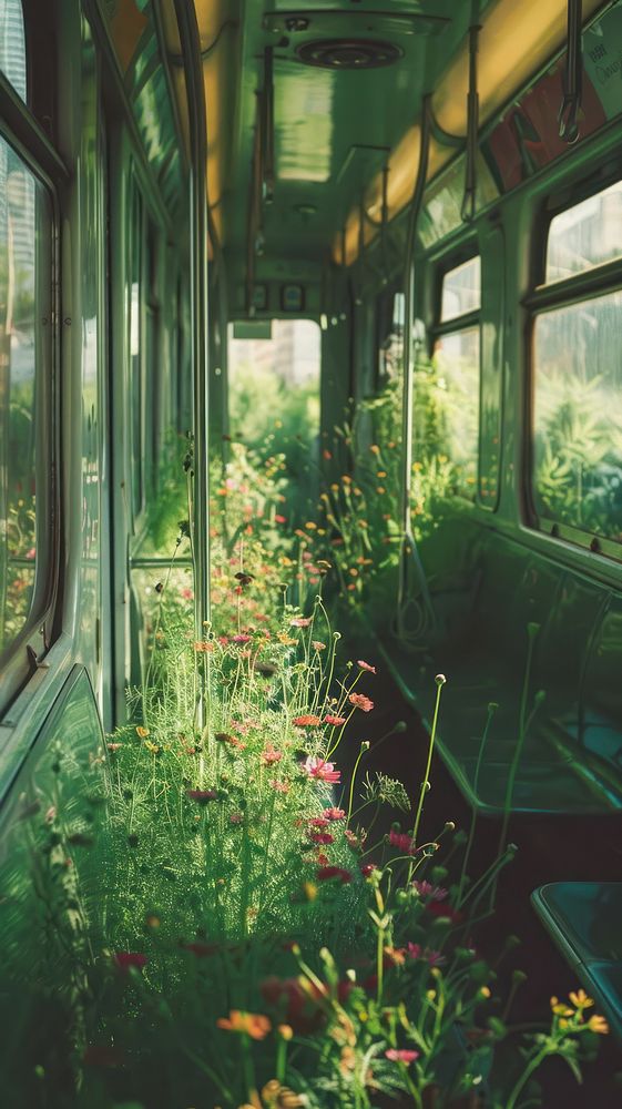 Aesthetic wallpaper flower train transportation.
