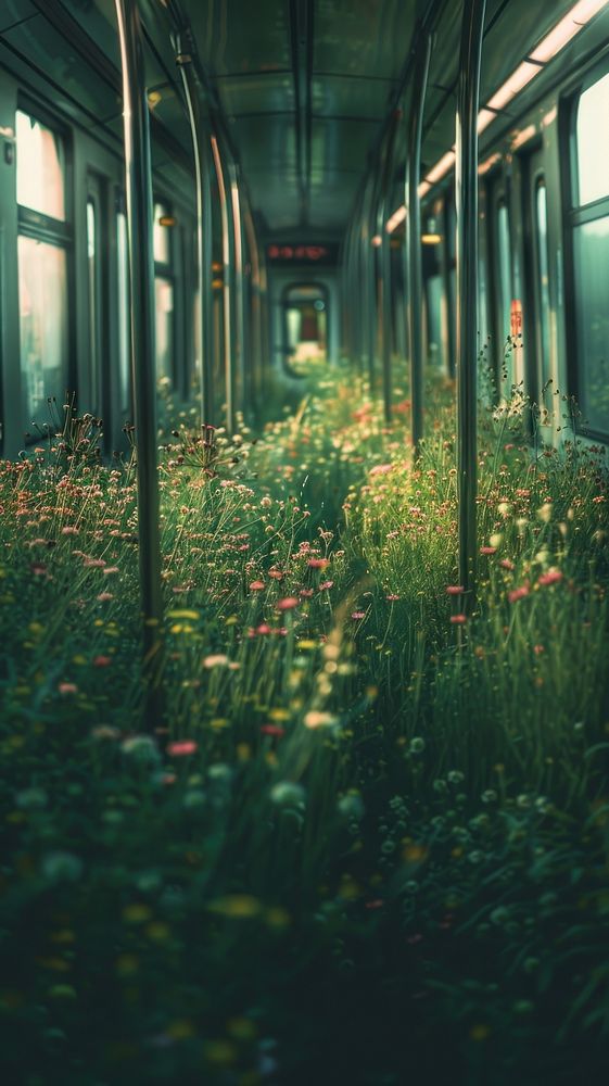 Aesthetic wallpaper flower train grass.