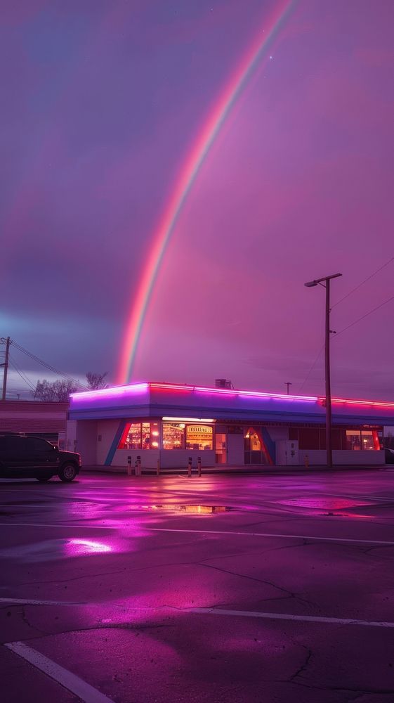 Aesthetic wallpaper rainbow sky transportation.