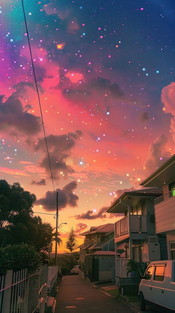 Aesthetic wallpaper suburb cloud house.