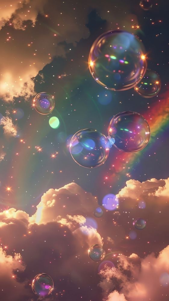Aesthetic wallpaper rainbow bubble sky.