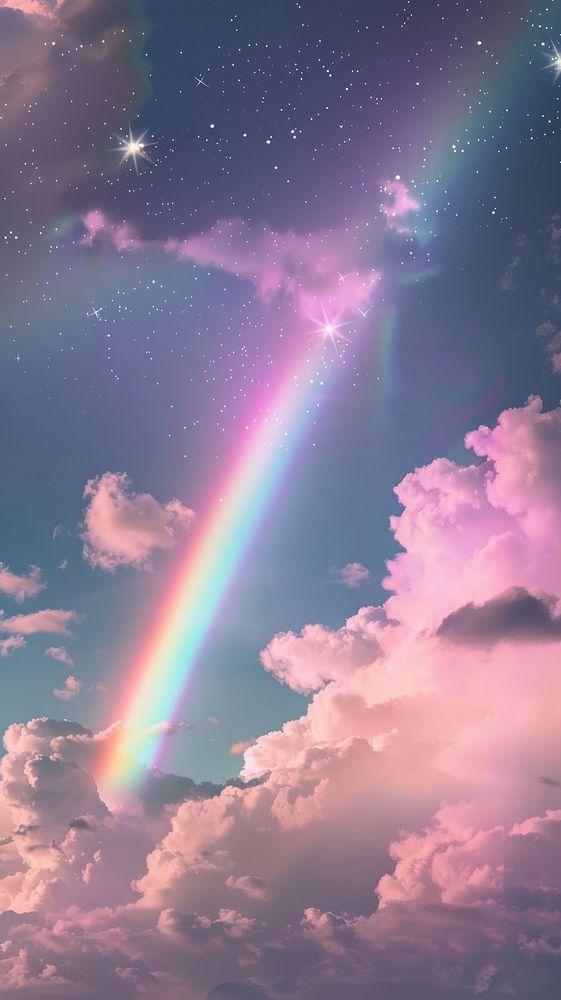 Aesthetic wallpaper rainbow cloud sky.