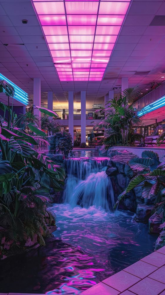 Aesthetic wallpaper waterfall indoors architecture.