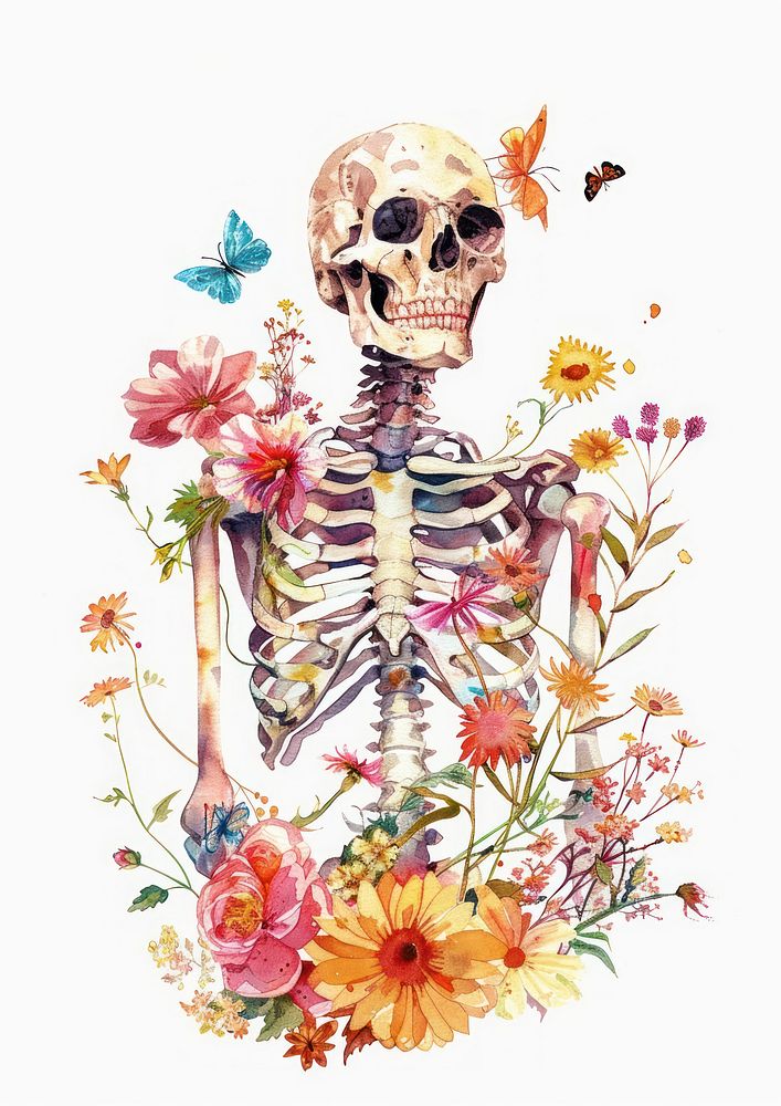 Illustration skeleton watercolor flower art invertebrate.