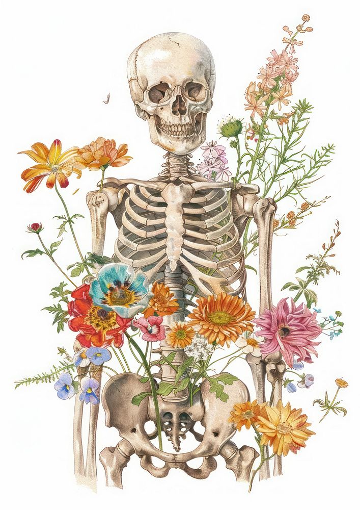 Skeleton flower blossom person.