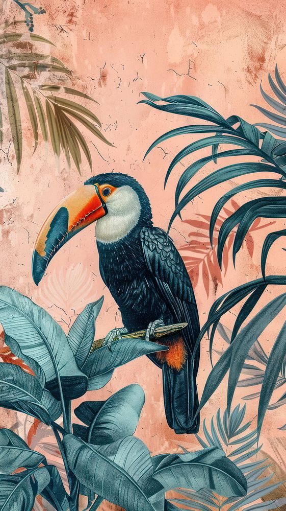 Wallpaper toucan jungle vegetation outdoors.