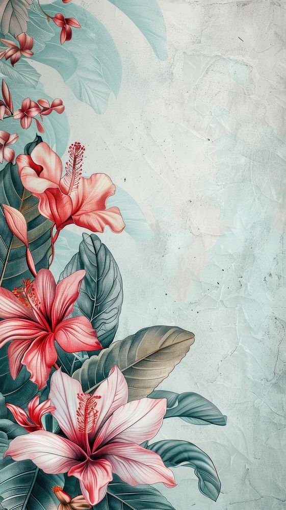 Wallpaper tropical flowers hibiscus blossom pattern.