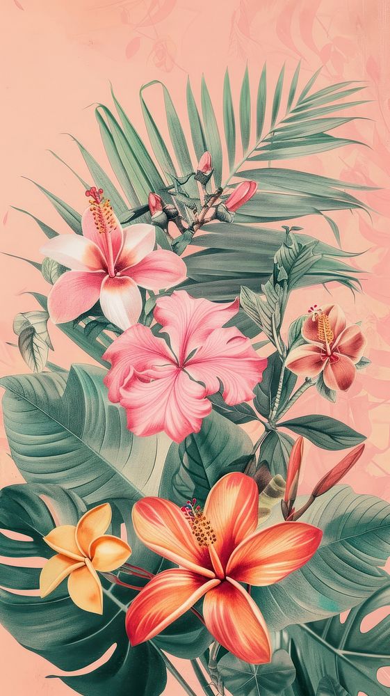 Wallpaper tropical flowers hibiscus graphics blossom.