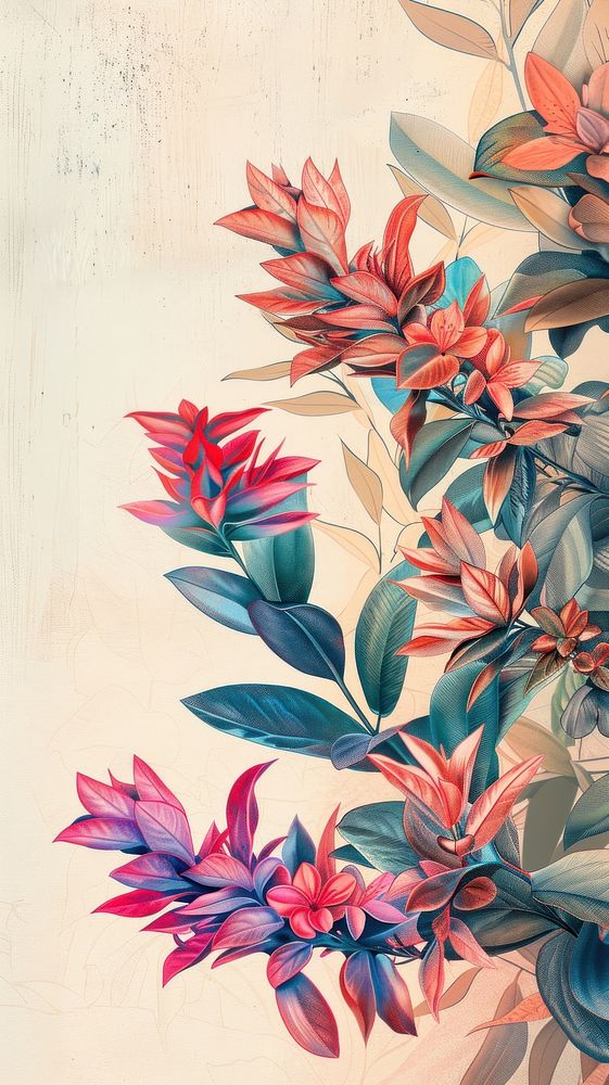 Wallpaper tropical flowers pineapple graphics painting.