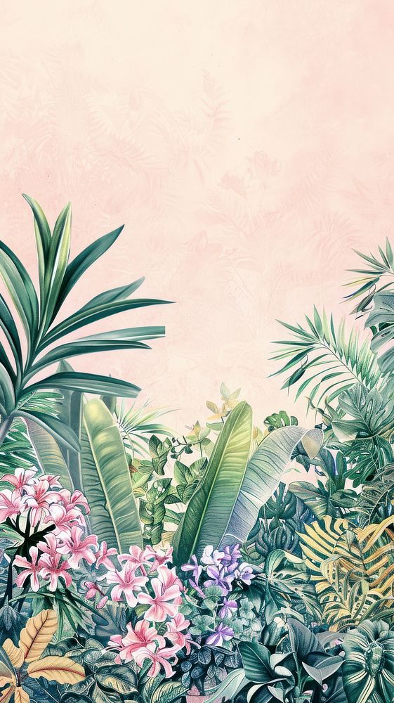 Wallpaper tropical mountain jungle flower vegetation.