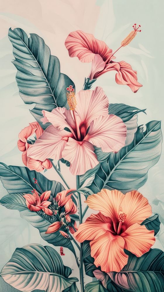 Wallpaper colorful flowers hibiscus blossom person.