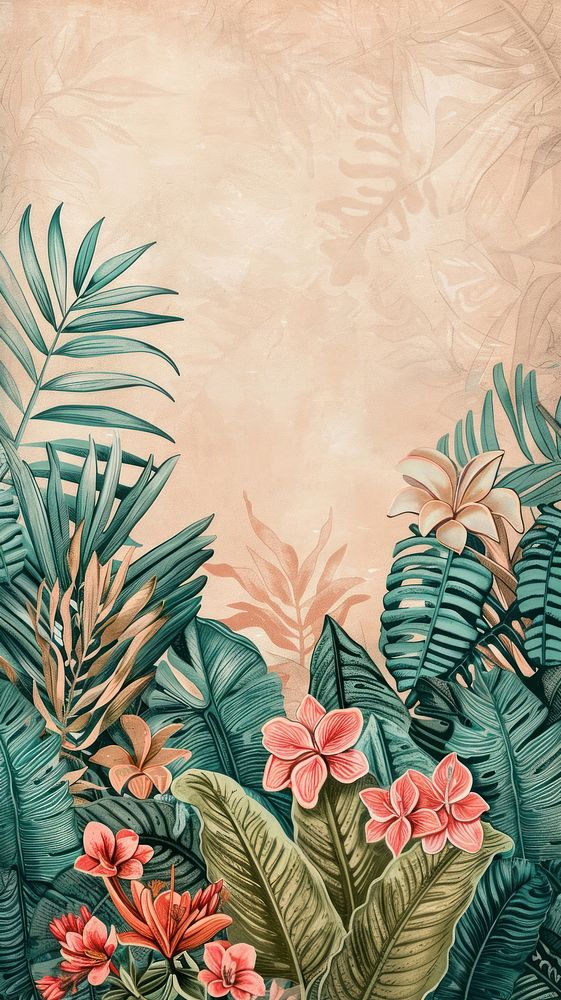 Wallpaper flower bushes vegetation graphics painting.