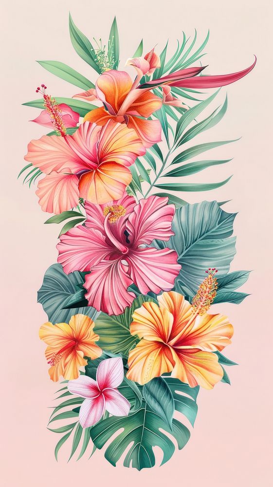 Wallpaper flower bushes pineapple graphics hibiscus.