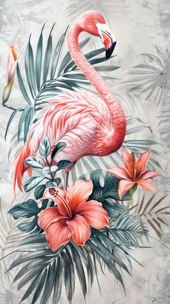 Wallpaper flamingo animal plant bird.