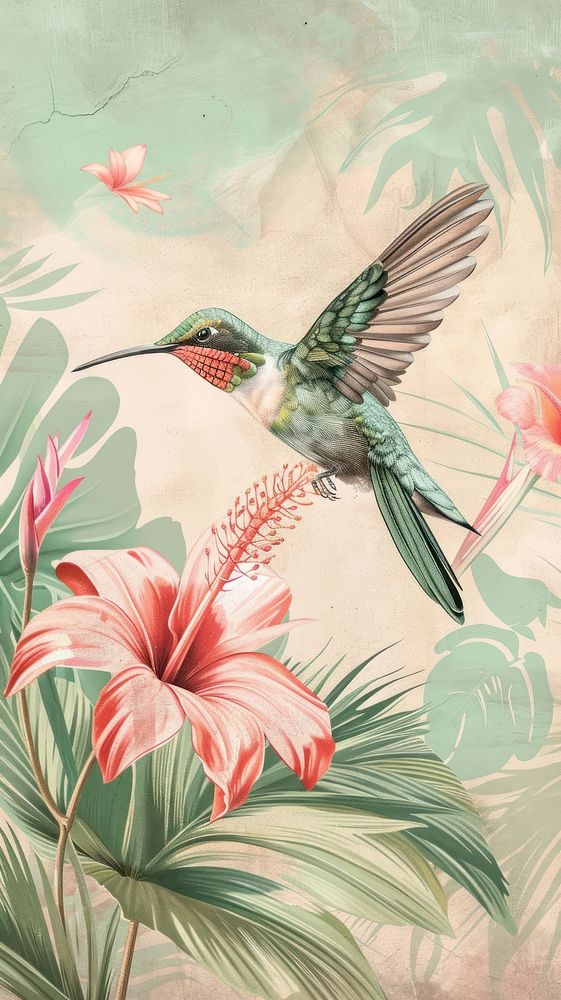Wallpaper hummingbird blossom animal flower.