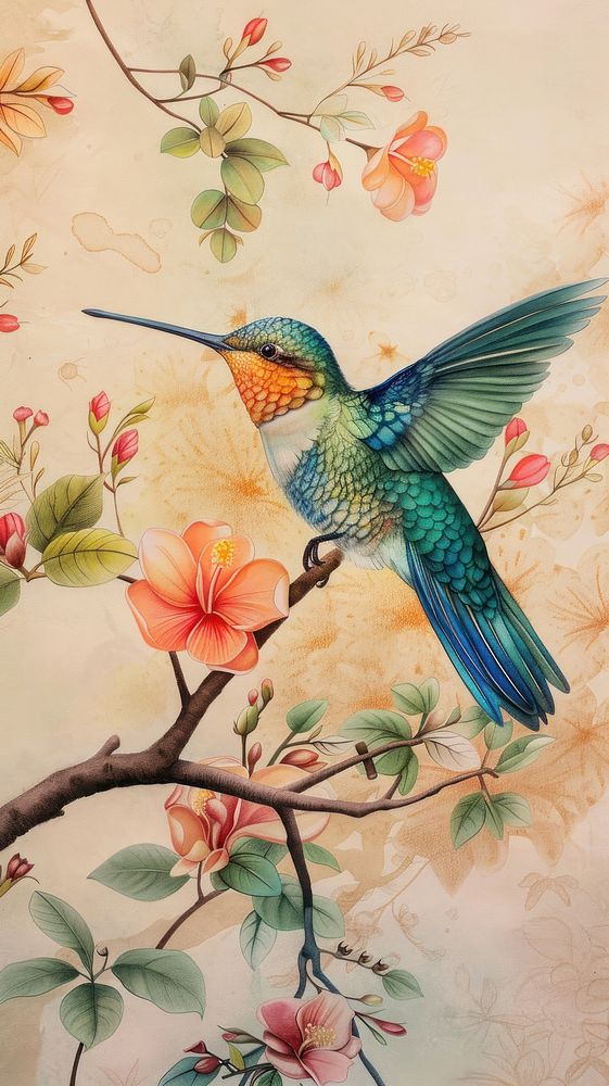 Wallpaper hummingbird blossom animal flower.