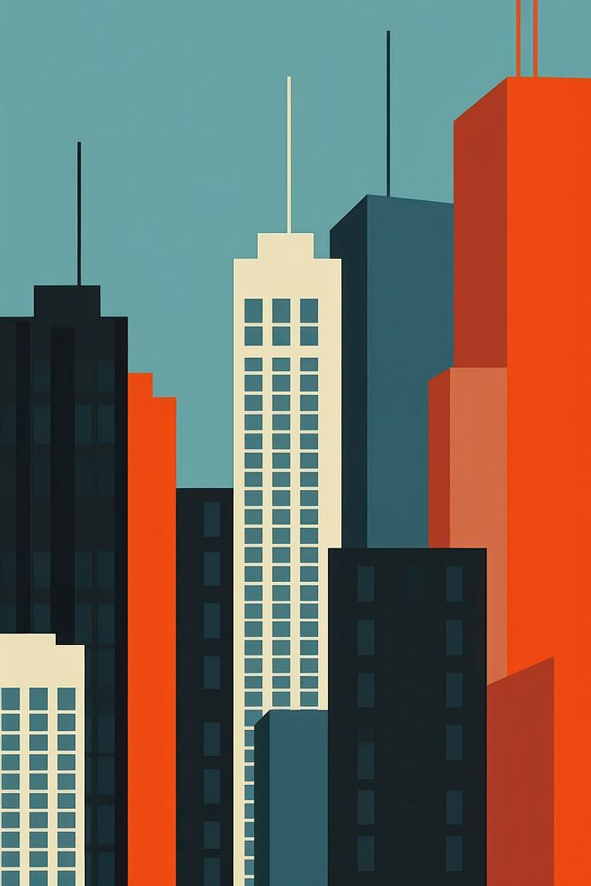 A minimalist illustration of new york skyscrapers architecture cityscape building.