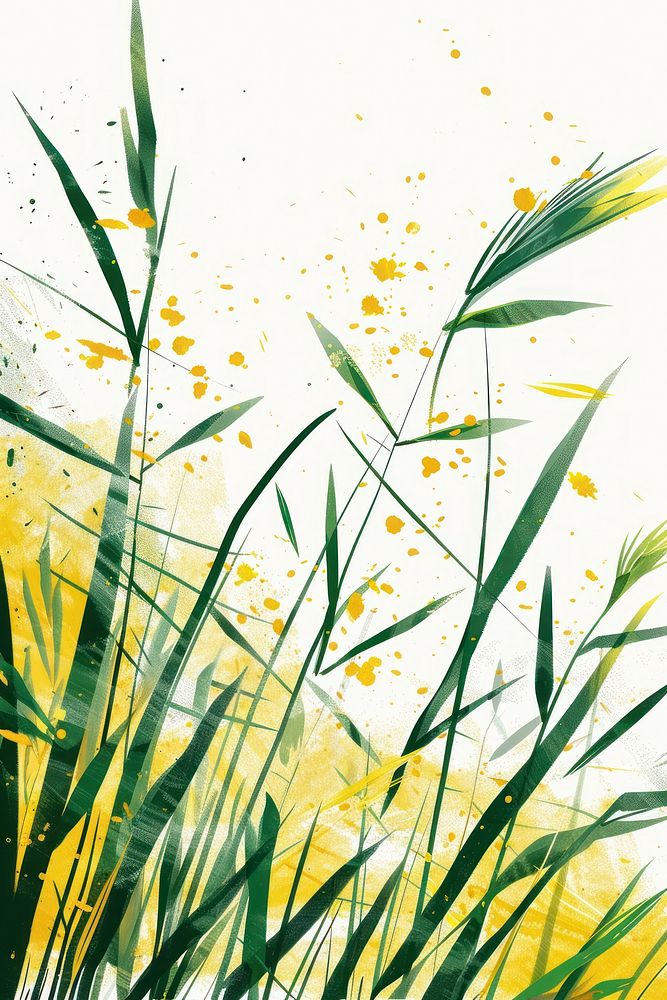A flat illustration of green and yellow grass painting vegetation graphics.