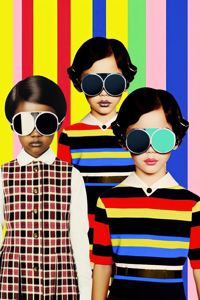 Retro collage of children accessories photography sunglasses.