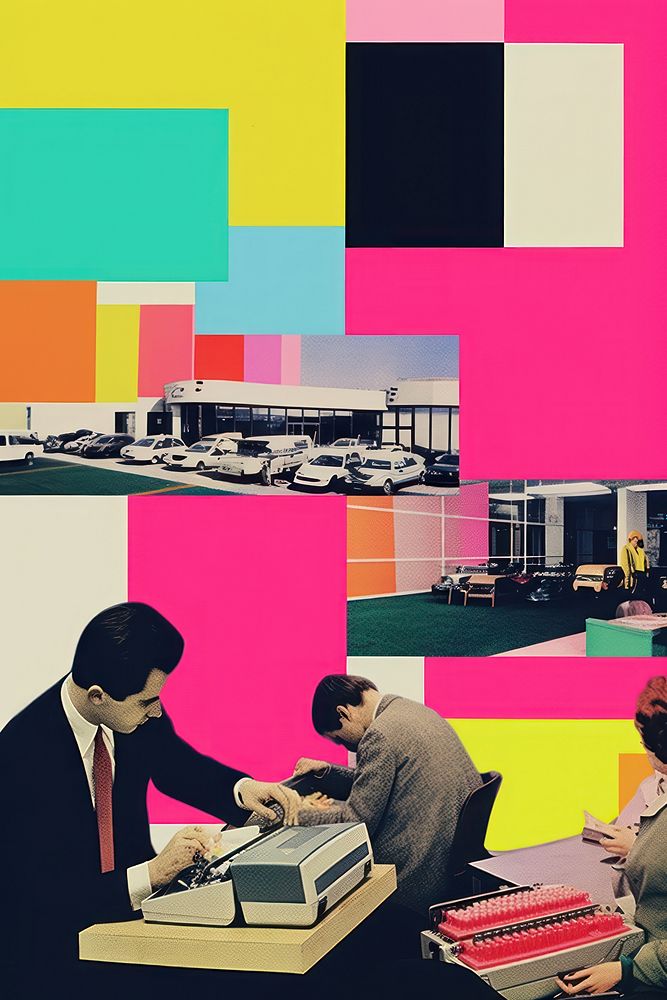 Retro collage of business art transportation automobile.