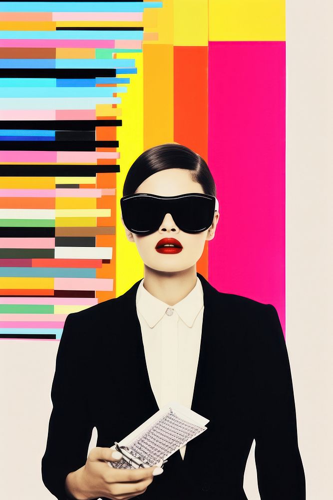 Retro collage of business woman art photography accessories.