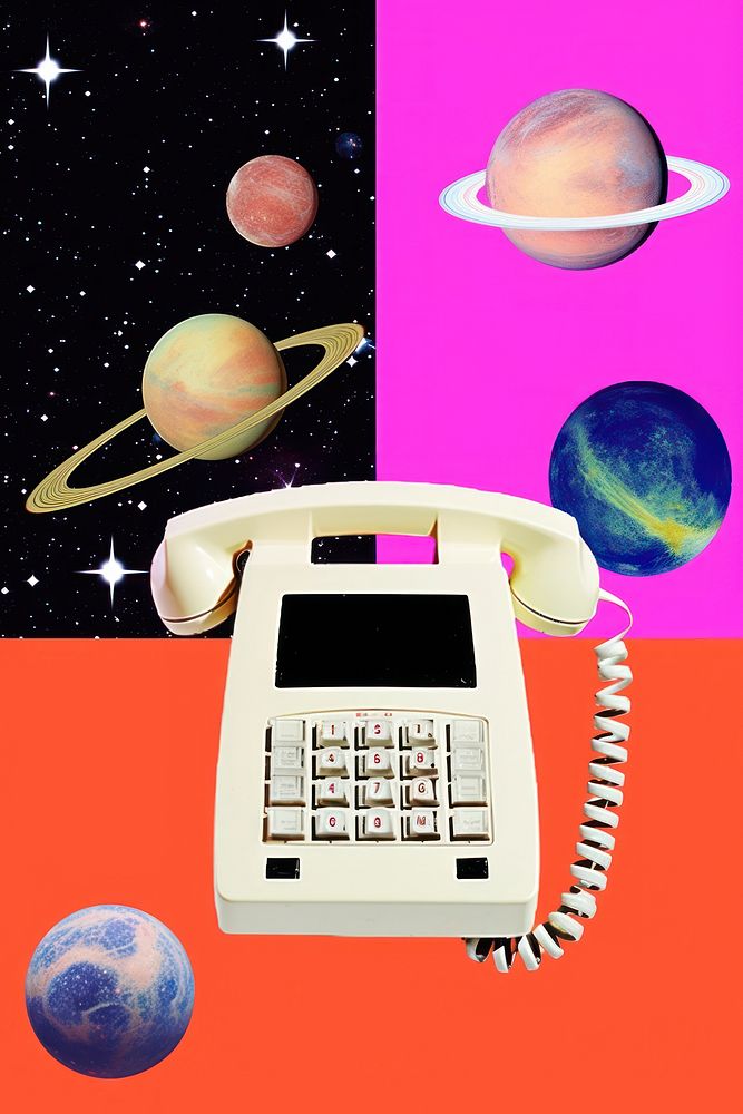 Retro collage of space electronics astronomy universe.