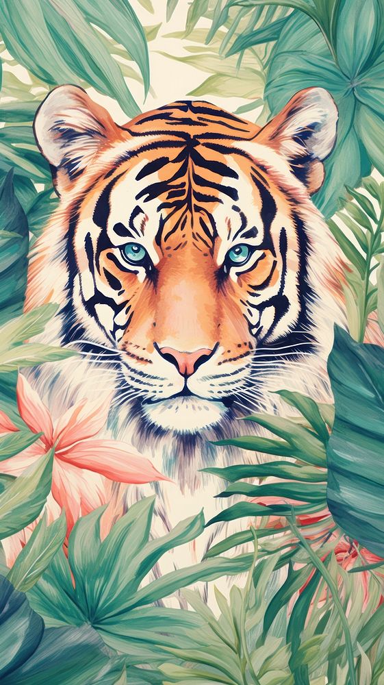 Wallpaper tiger jungle vegetation wildlife.