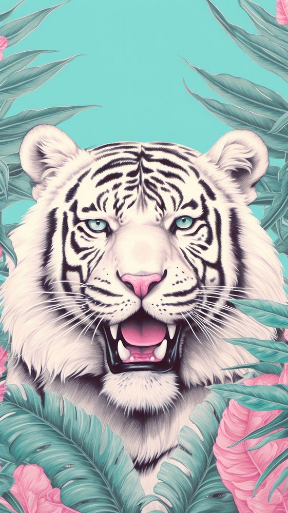 Wallpaper white tiger roar drawing sketch publication.