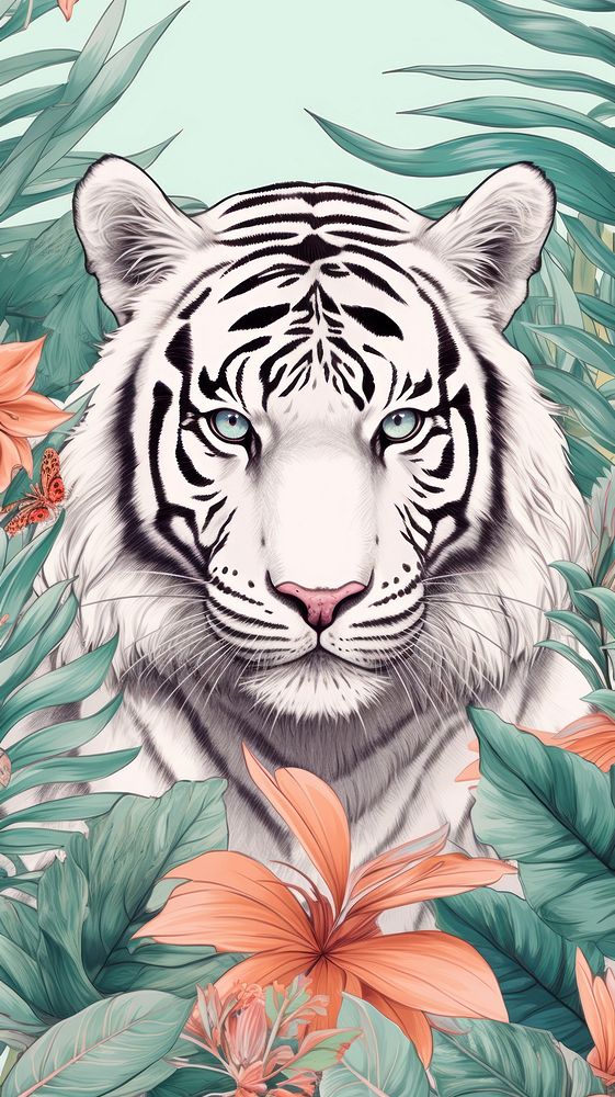 Wallpaper white tiger drawing sketch illustrated.