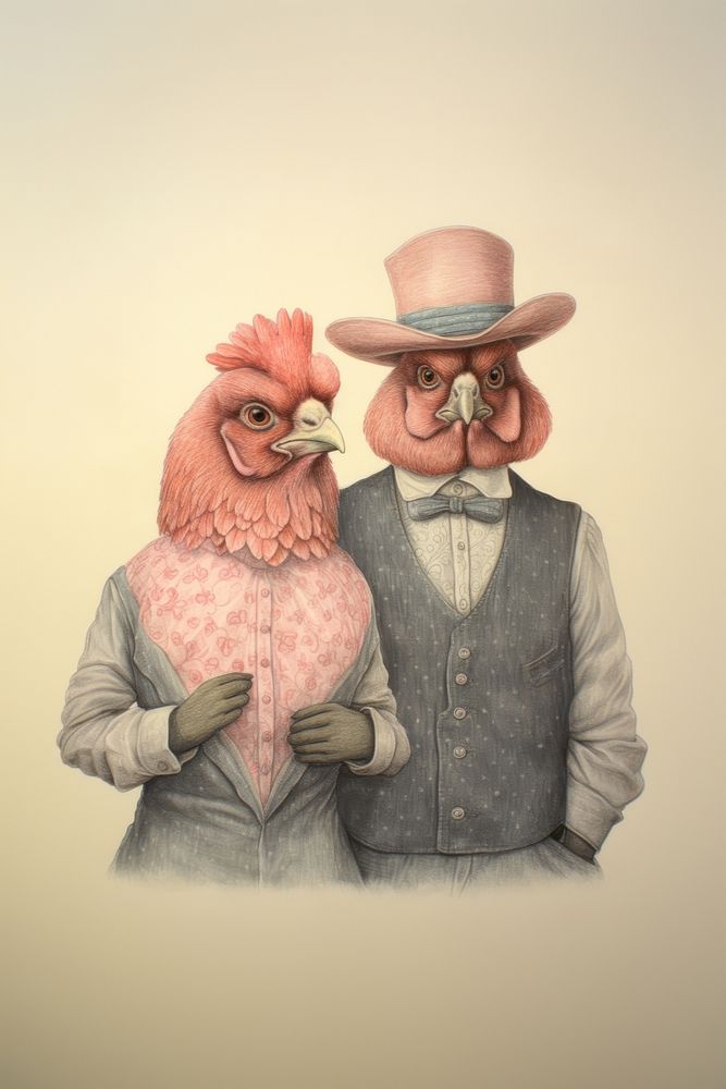 A valentine couple cute animal character farmer drawing sketch photography.
