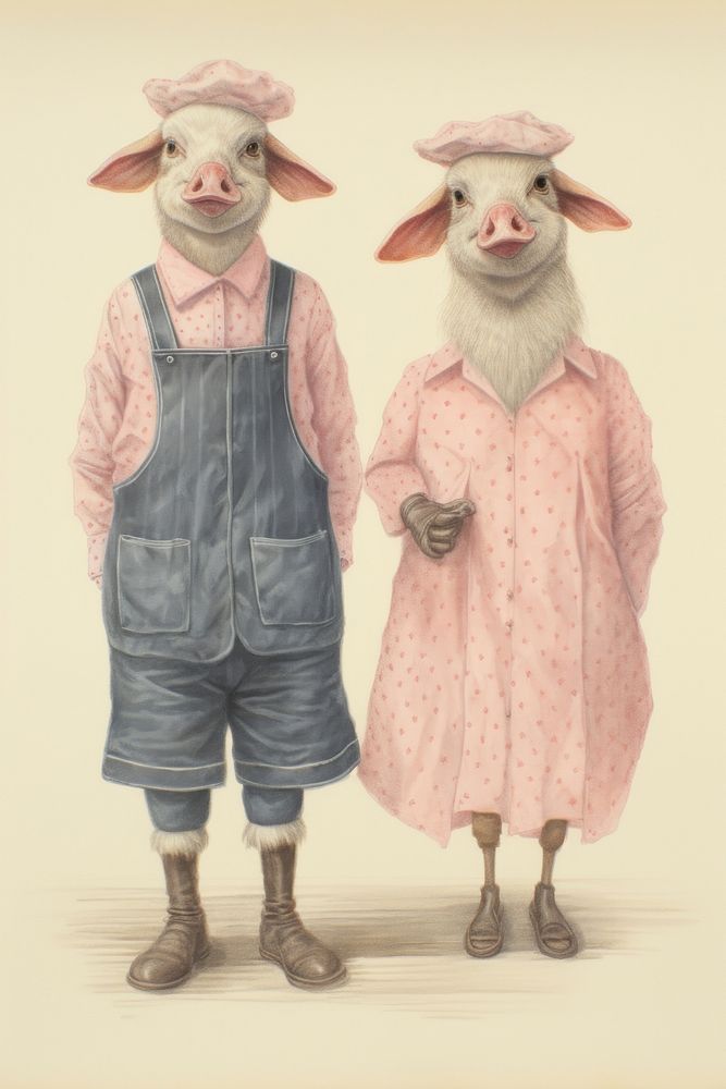 A valentine couple cute animal character farmer photography livestock clothing.