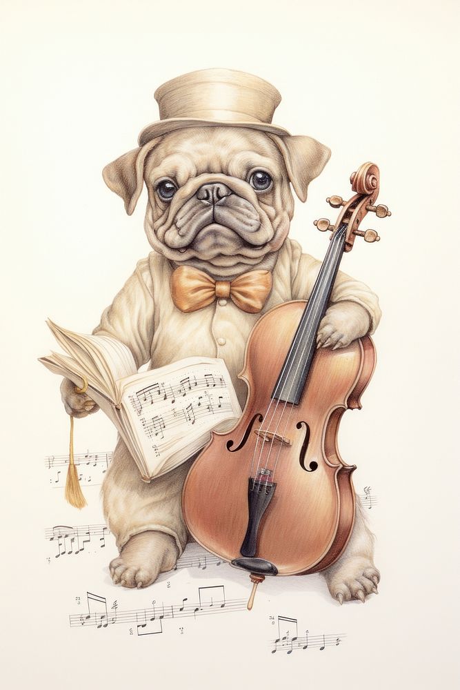 A cute animal character playing music instrumental person canine mammal.