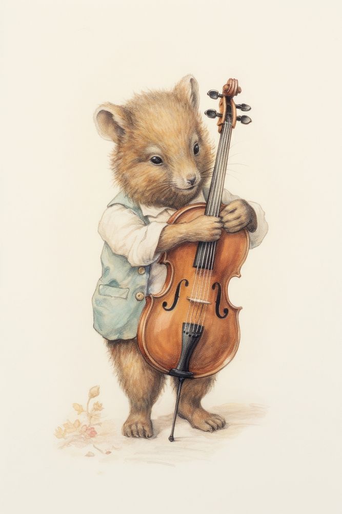 A cute animal character playing music instrumental clothing kangaroo apparel.