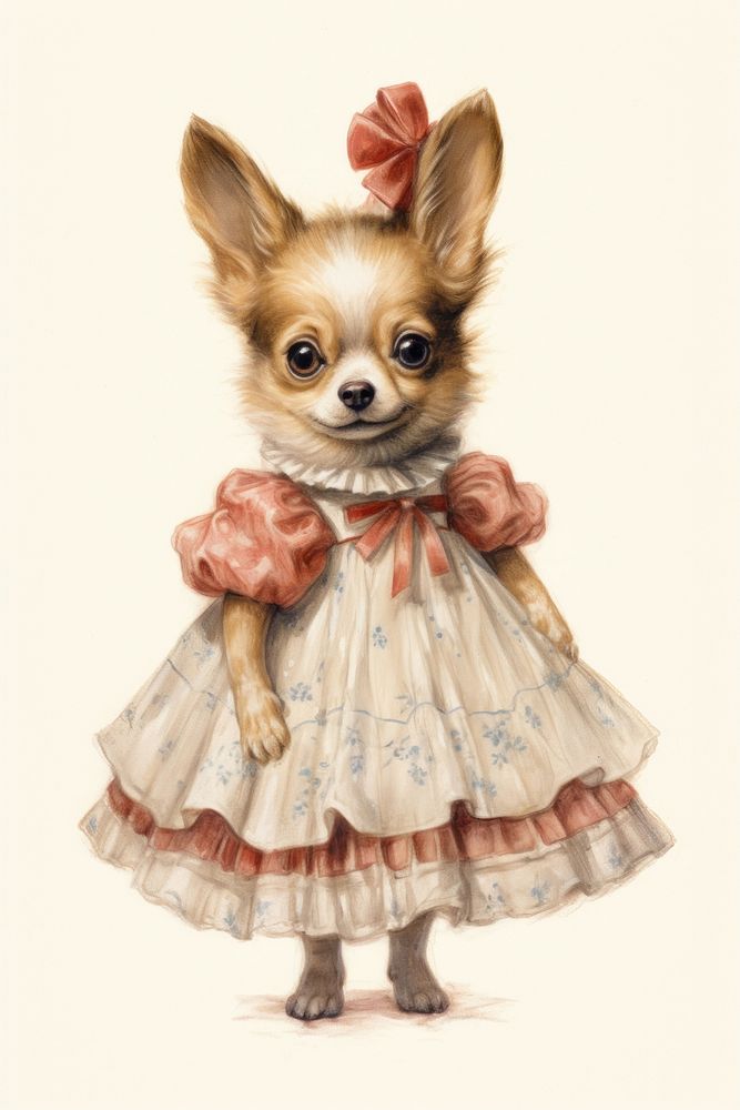 A cute animal character with dress chihuahua papillon spaniel.