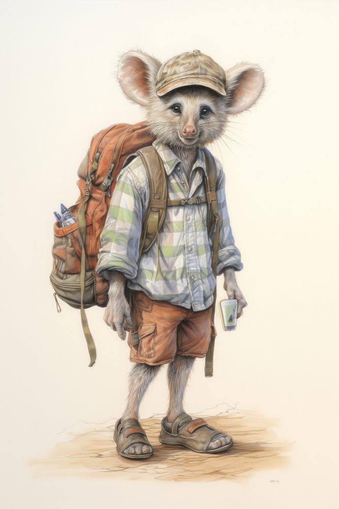 A cute backpacker animal character photography portrait person.