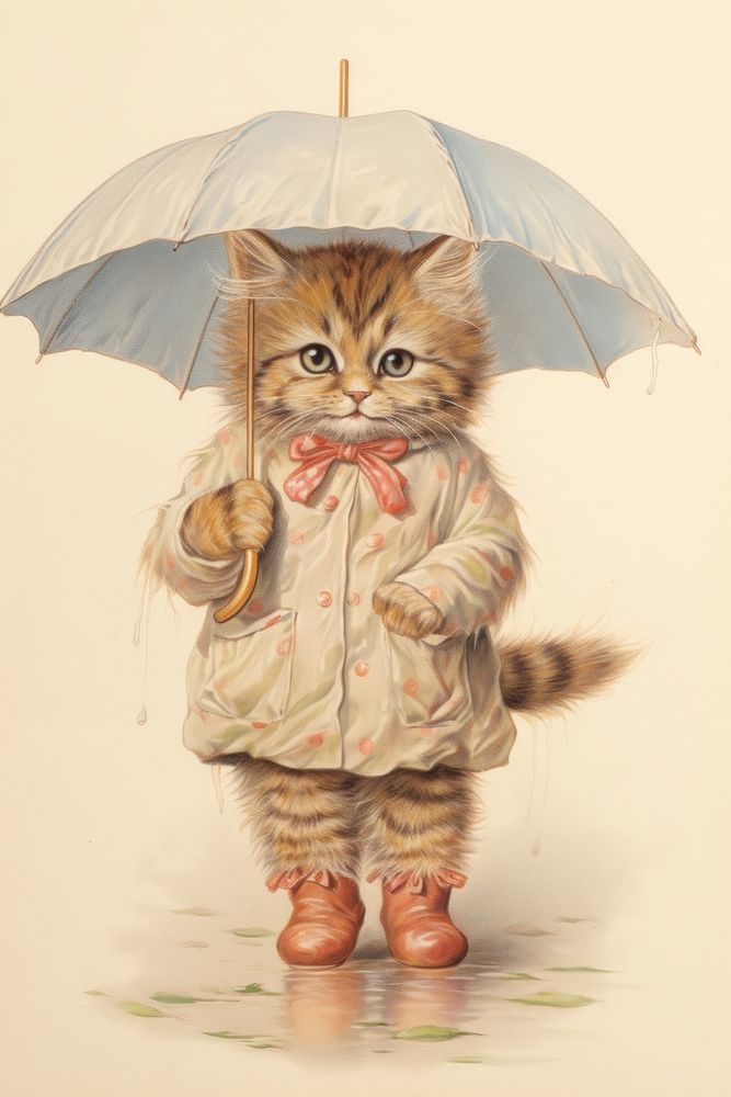 A cute cat character carry an umbrella photography clothing portrait.