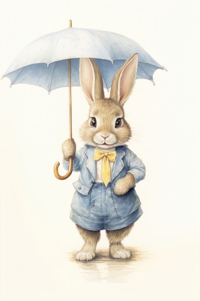 A cute rabbit character carry an umbrella accessories accessory clothing.