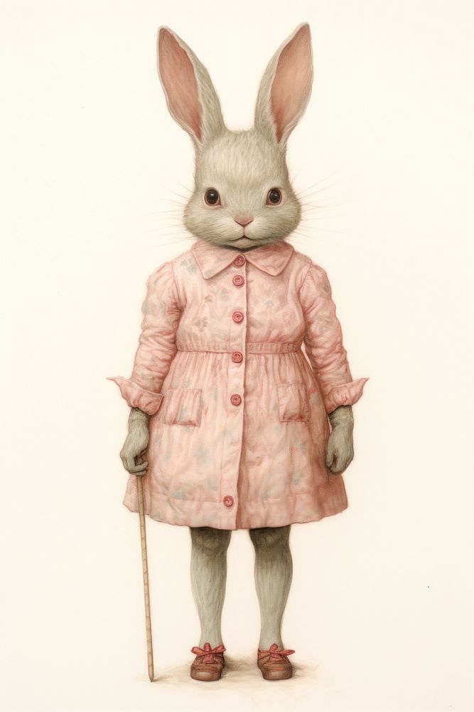A rabbit character clothing apparel person.