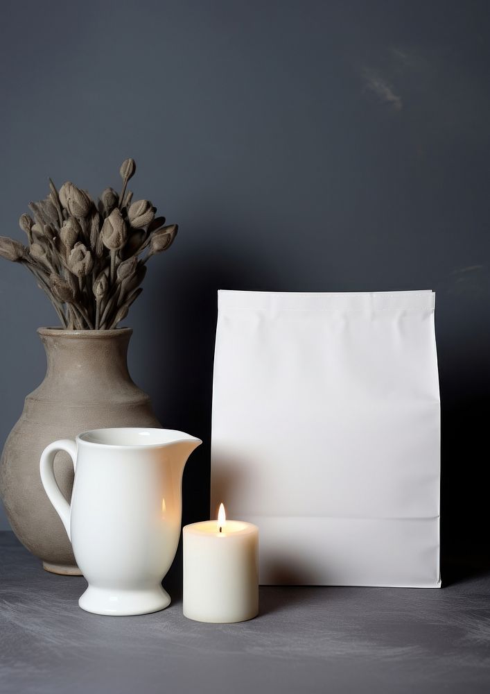 White shopping paper bag candle porcelain pottery.