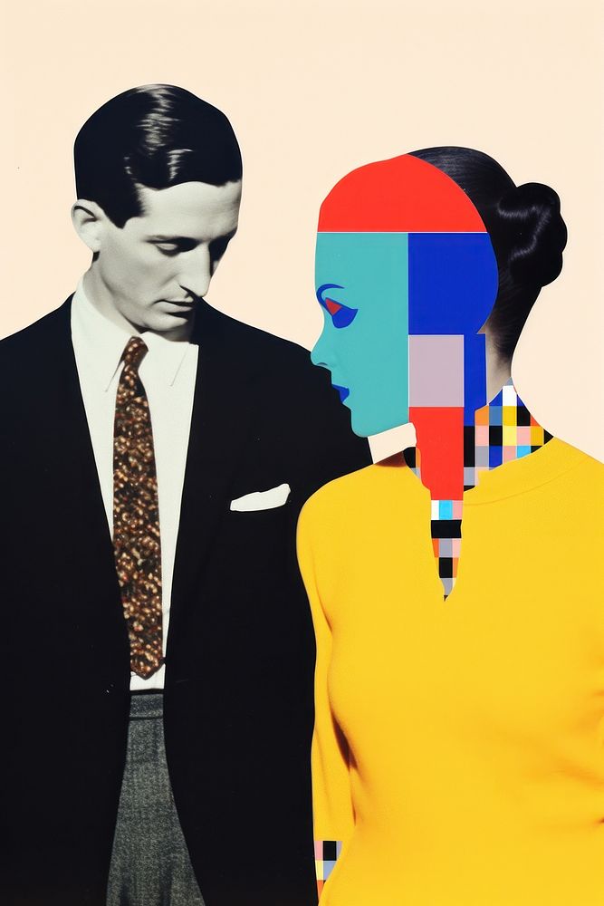 Minimal retro collage of couple art accessories photography.