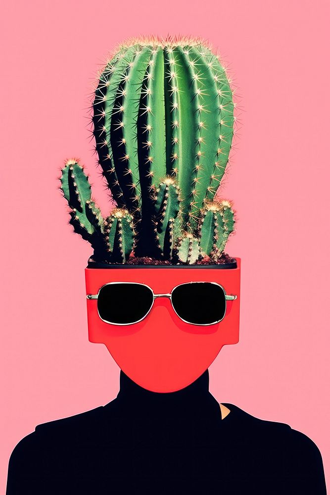 Minimal retro collage of cactus accessories sunglasses accessory.