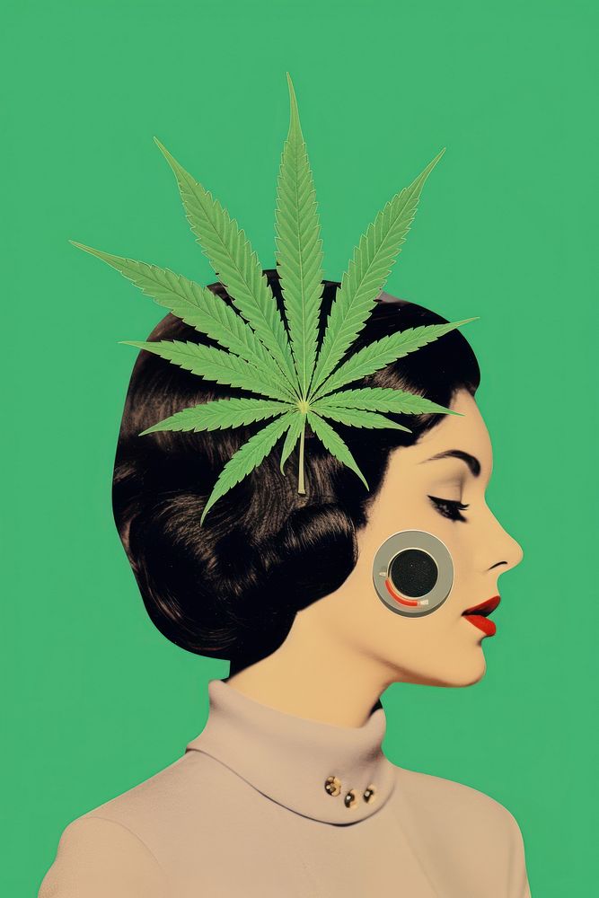 Minimal retro collage of cannabis female person adult.