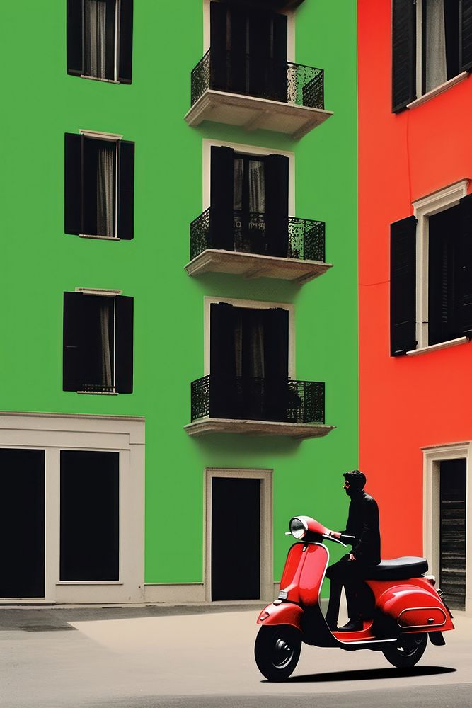 Minimal retro collage of italy transportation motorcycle e-scooter.