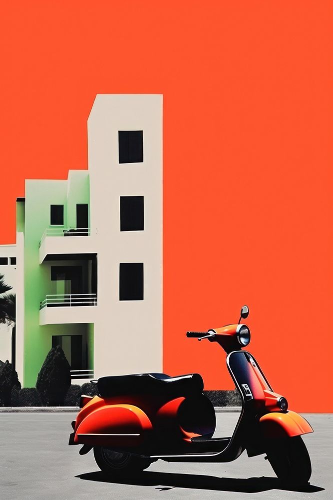 Minimal retro collage of italy transportation motorcycle scooter.