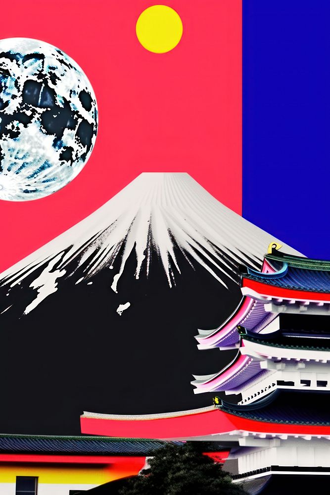 Minimal retro collage of japan culture art outdoors nature.