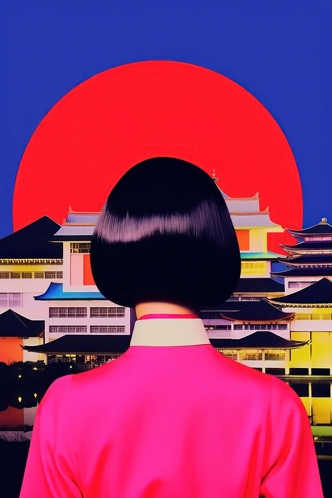 Minimal retro collage of japan culture photography outdoors female.