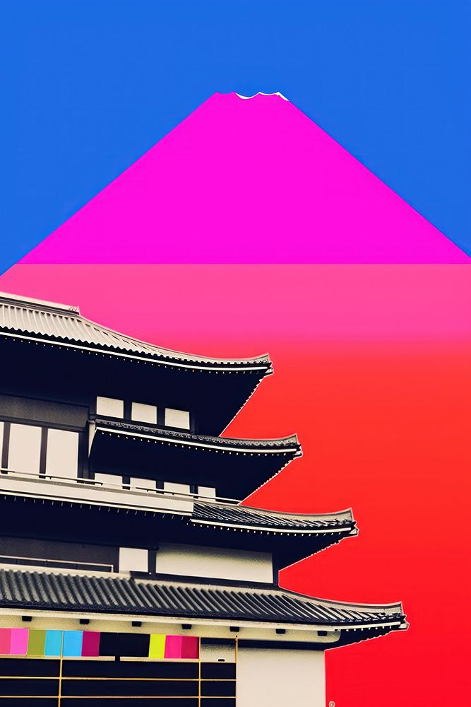 Minimal retro collage of japan culture triangle urban city.