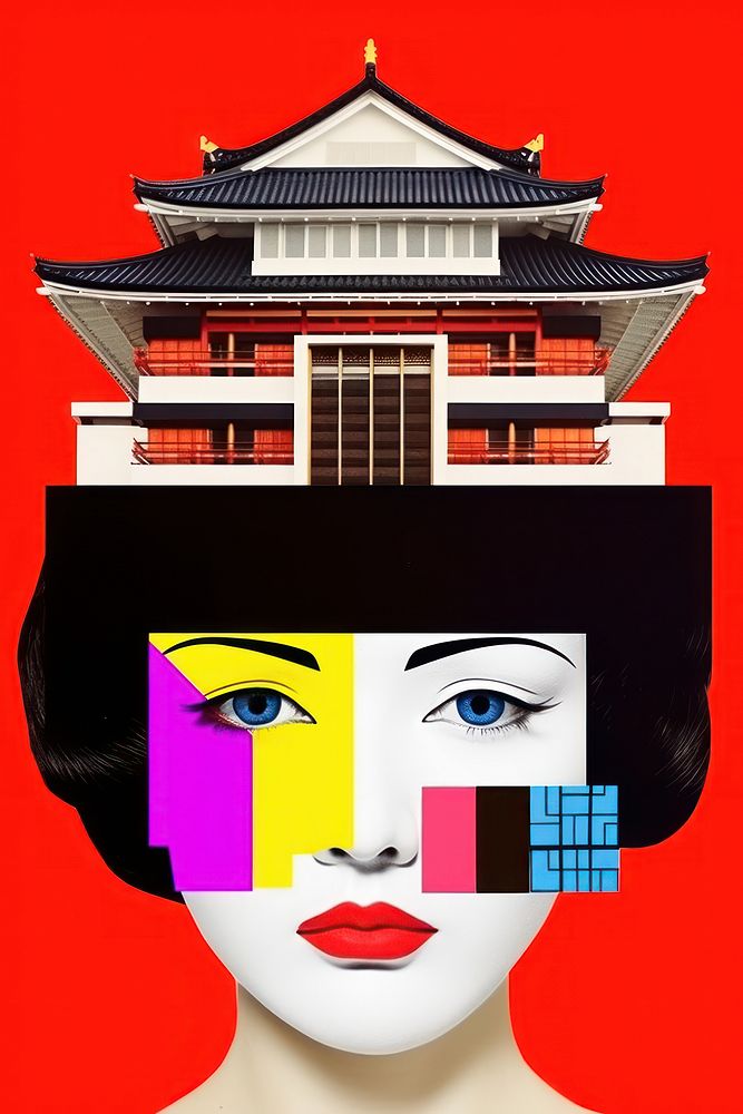 Minimal retro collage of japan culture art photography publication.