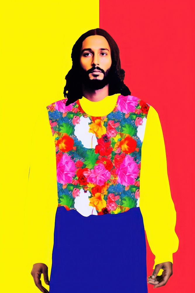Minimal retro collage of jesus clothing apparel blossom.